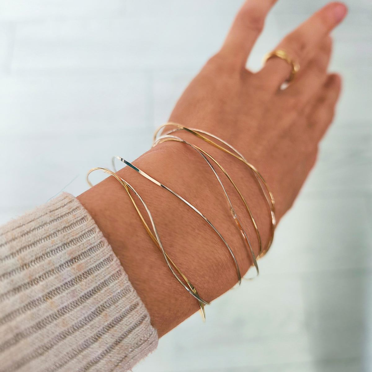 Bracelet semainier texturé or et argent